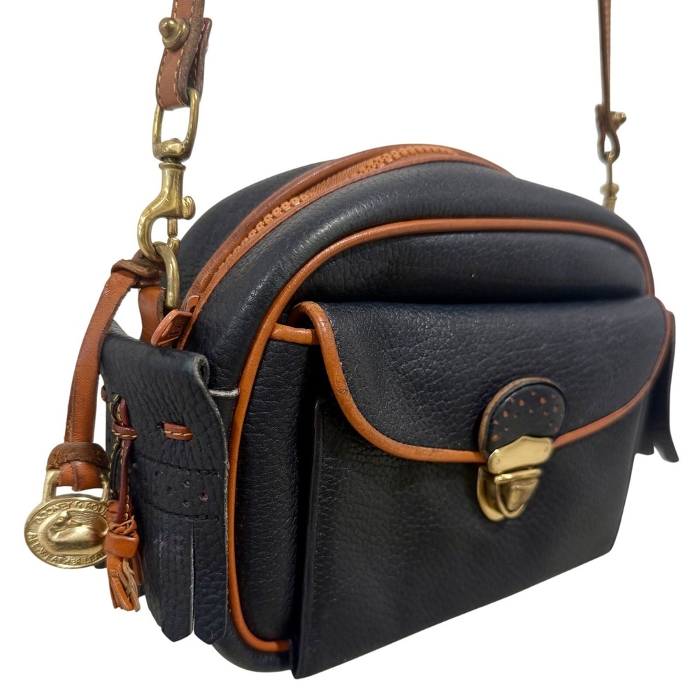 Vintage Dooney & Bourke Leather Crossbody Saddle Bag Navy Purse 90s Prep Classic